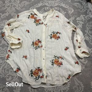 Women's Ivory Floral Embroidered Button-Down Blouse Size 3X